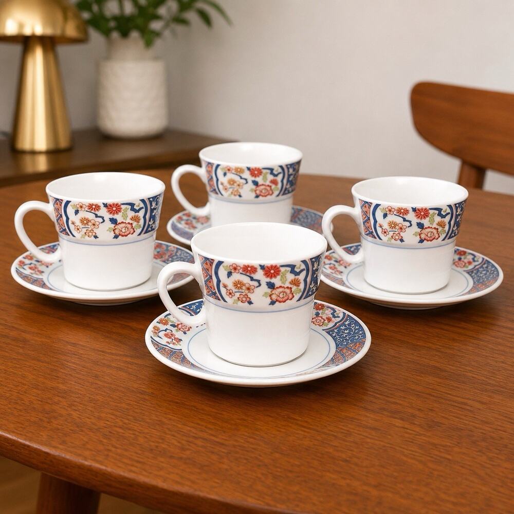 4 x Imari Noritake MING GARDEN Tea Coffee Cup Saucer Chinoiserie Japanese Asian